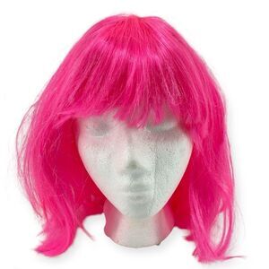 Girl’s Hot Pink Bang Bob Synthetic Costume Cosplay Straight Wig, Can fit XS-XL